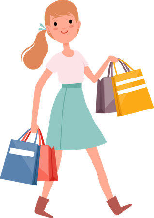 Chica con bolsas de compras  Ilustración