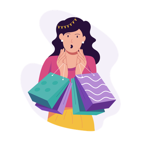 Chica con bolsas de compras de Diwali  Ilustración