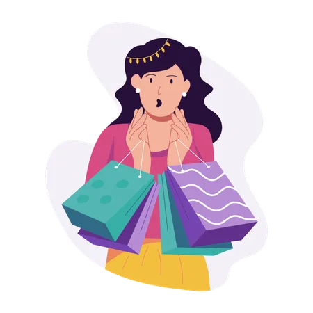 Chica con bolsas de compras de Diwali  Ilustración