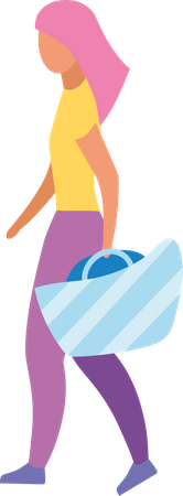 Chica con bolso de playa azul  Ilustración