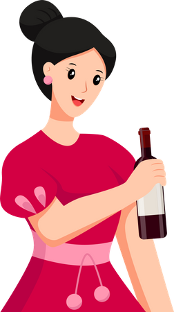 Chica con botella de champagne  Ilustración