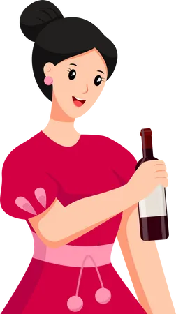 Chica con botella de champagne  Ilustración