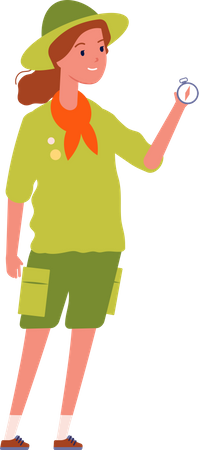 Chica con brújula en uniforme scout  Ilustración