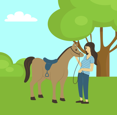 Chica con caballo  Ilustración