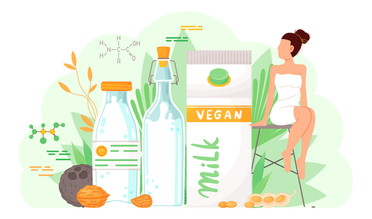 Chica con comida vegana  Ilustración