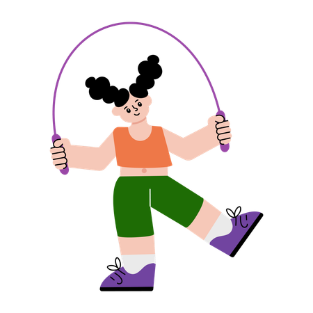Chica con cuerda para saltar  Ilustración