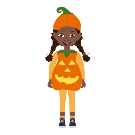 Chica con disfraz de calabaza para Halloween  Ilustración