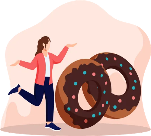 Chica con donut  Ilustración