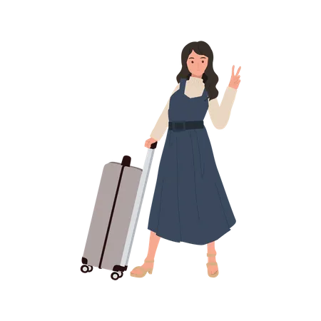 Chica con equipaje de mano  Ilustración