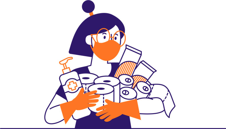 Chica con equipo de protección corona.  Ilustración