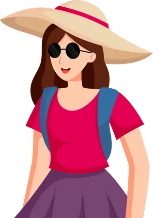 Chica con gafas de sol viajando  Ilustración