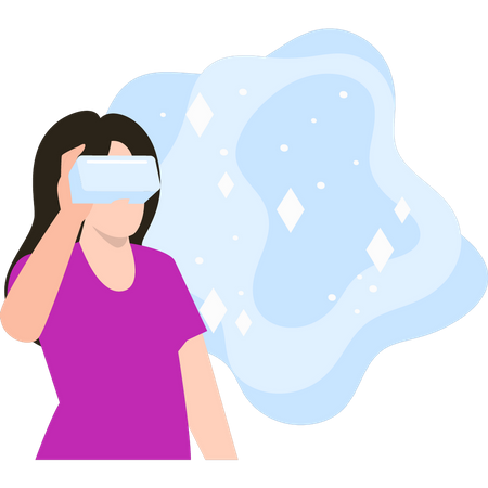 Chica con gafas VR y mirando al espacio  Ilustración