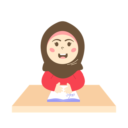 Chica con hijab estudiando inglés  Ilustración