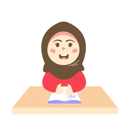 Chica con hijab estudiando inglés  Ilustración