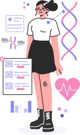 Chica con informe de salud.  Ilustración