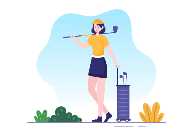 Chica con kit de golf  Ilustración