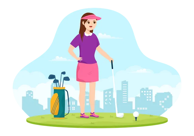 Chica con kit de golf  Ilustración