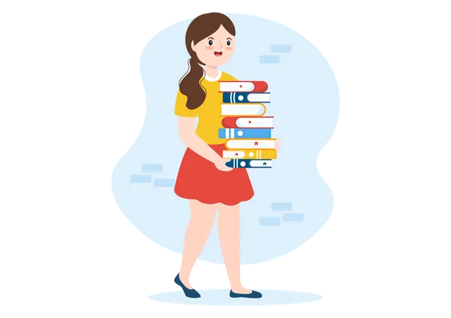 Chica con libros  Ilustración