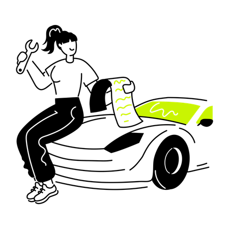 Chica con lista de servicios de coche  Illustration