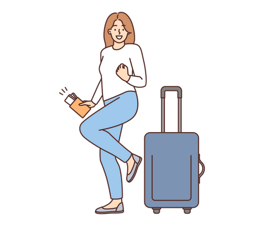 Chica con maleta de viaje  Ilustración