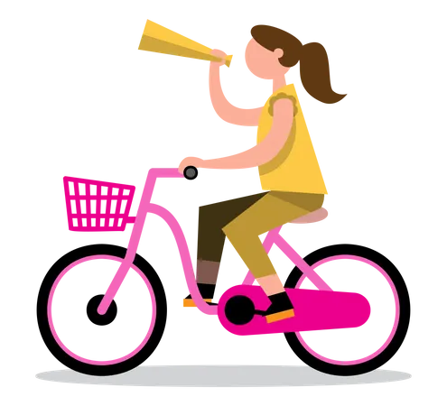 Chica con megáfono en bicicleta  Ilustración