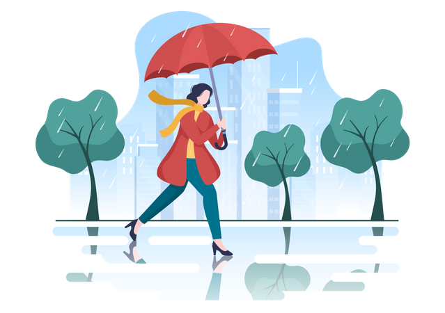 Chica con paraguas  Ilustración