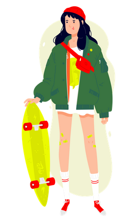 Chica con patineta  Ilustración