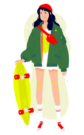 Chica con patineta  Ilustración