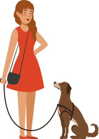 Chica con perro  Ilustración