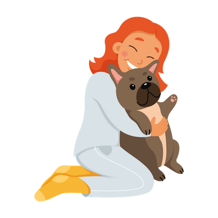 Chica con perro  Ilustración