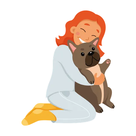 Chica con perro  Ilustración