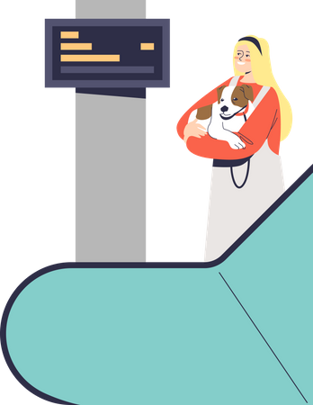 Chica con perro en escalera mecánica  Ilustración