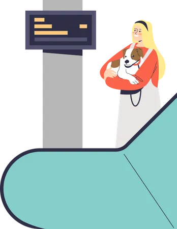Chica con perro en escalera mecánica  Ilustración
