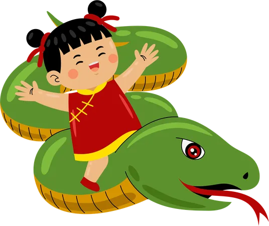 Niña con serpiente china  Illustration