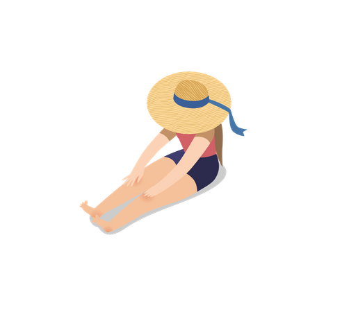 Chica con sombrero de playa  Ilustración