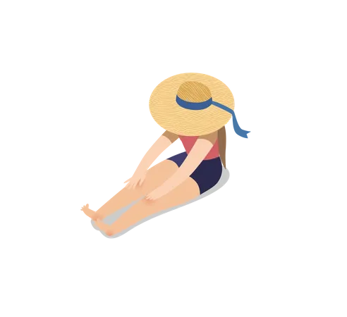 Chica con sombrero de playa  Ilustración