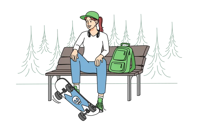 Chica con tabla de patinaje  Illustration