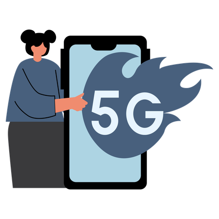 Chica conectándose al mundo 5G  Ilustración