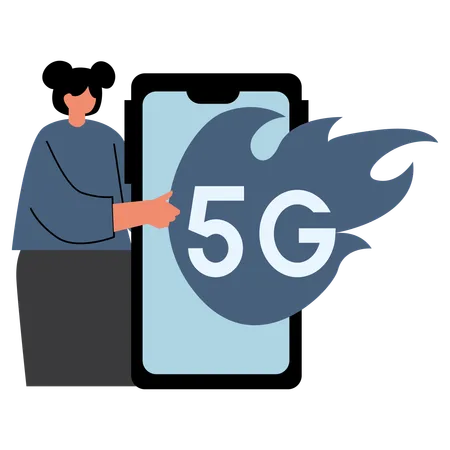 Chica conectándose al mundo 5G  Ilustración