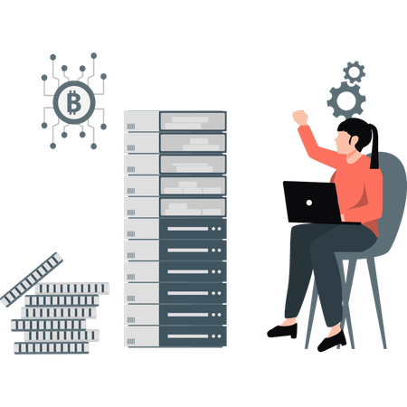 Chica configurando inversión en bitcoin  Ilustración