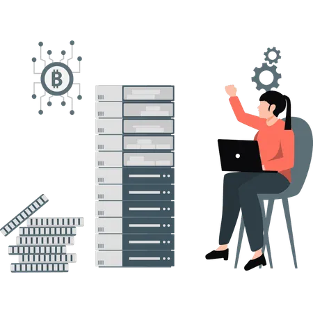 Chica configurando inversión en bitcoin  Ilustración