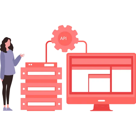 Chica configurando servidor API  Illustration