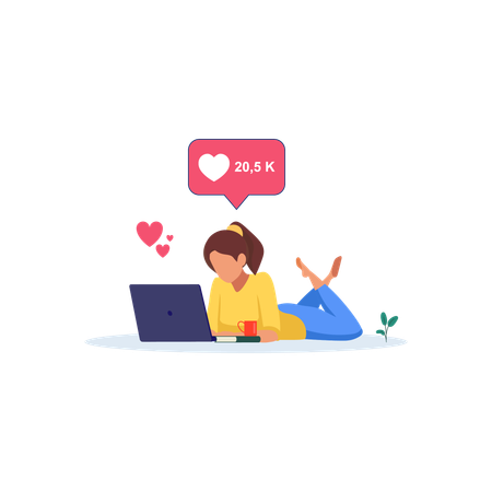 Chica consiguiendo amor en las redes sociales  Illustration