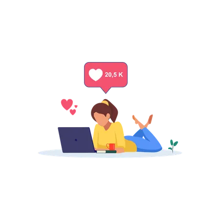 Chica consiguiendo amor en las redes sociales  Illustration