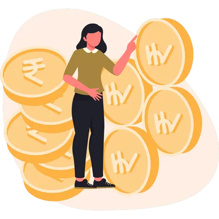 Chica contando criptomonedas  Ilustración