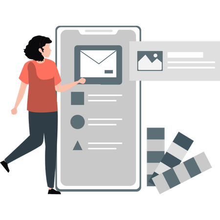 Chica contando sobre correo electrónico comercial  Ilustración