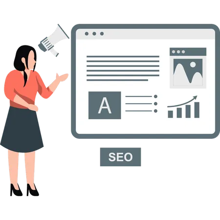 Chica contando sobre el desarrollo de SEO  Ilustración