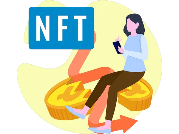 Chica contando sobre la tasa de caída de NFT  Ilustración