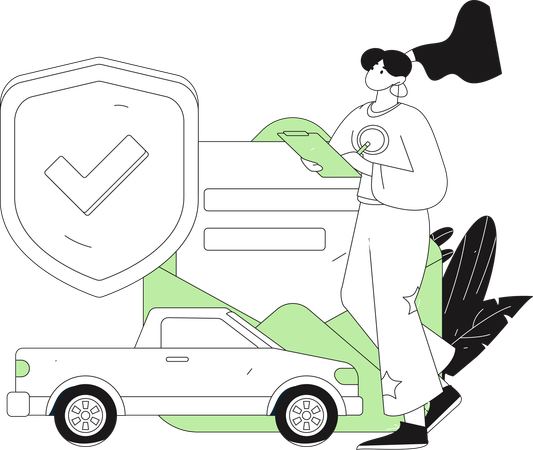Chica contratando un nuevo seguro de coche  Ilustración