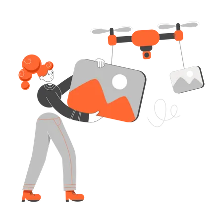 Chica controlando drones  Ilustración